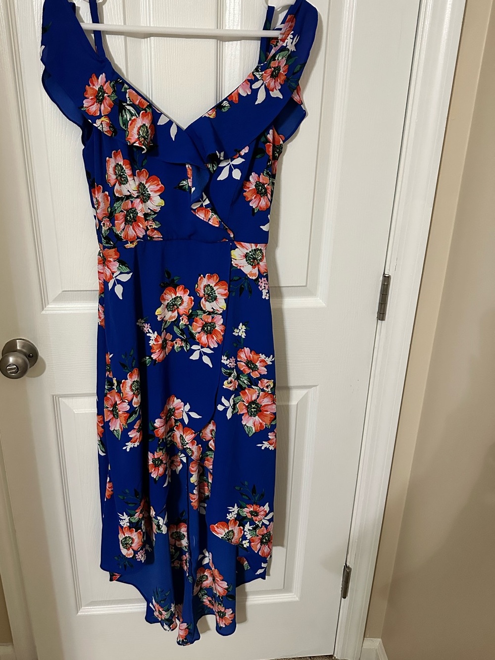 by & by Royal Blue Floral High-Low Ruffle Dress